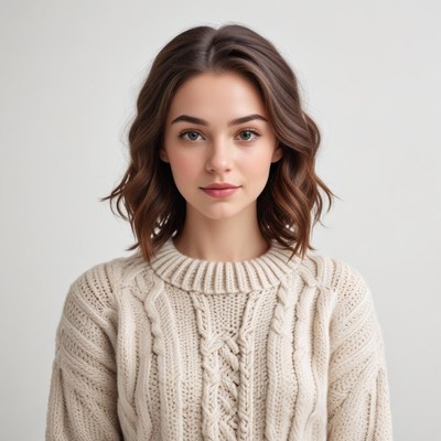 Portrait of a young woman in a cozy sweater indoors