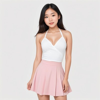 Young woman poses in summer outfit with cheerful vibe