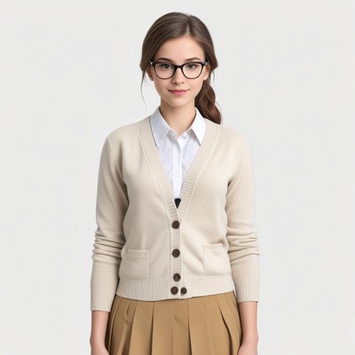 Young woman in casual outfit posing confidently indoors