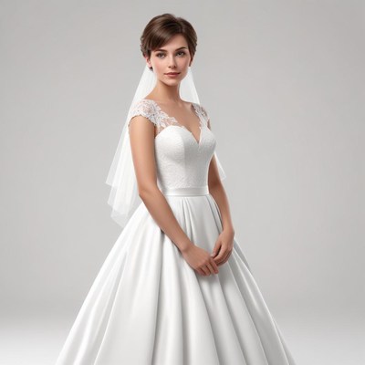 Elegant bride in a classic white gown with veil