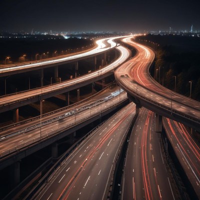 Nighttime traffic flows on city highways in urban area