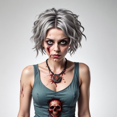 Horror-themed character with spooky makeup and blood effects