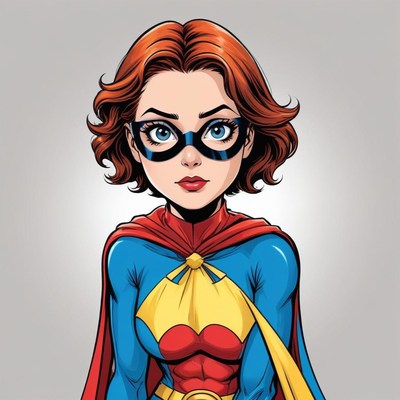 Young hero in bright costume, fierce look