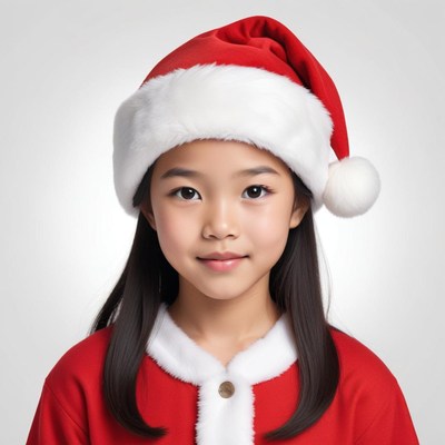 Young girl wearing santa hat and costume for christmas