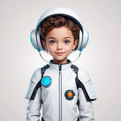 Child in a space suit with futuristic headphones