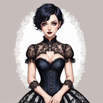 Charming woman in elegant black dress with lace details
