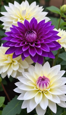 Colorful dahlia flowers blooming in a garden setting