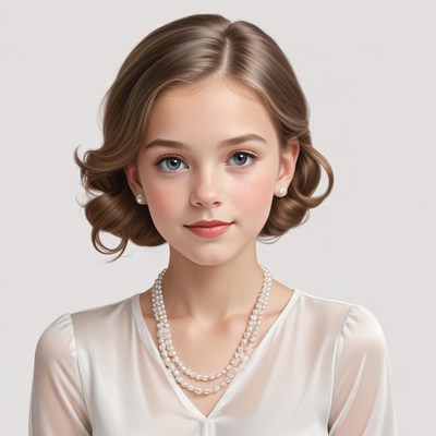 Girl in pearls with elegant hairstyle in soft light