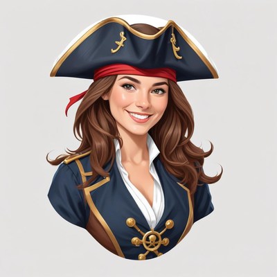 Female pirate portrait in historical costume with hat