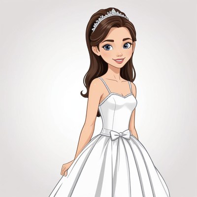 Elegant young girl in a wedding dress with a tiara