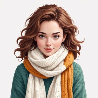 Young woman with curly hair wearing a cozy scarf