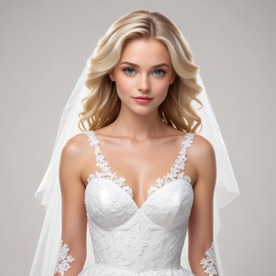 Bride in elegant wedding dress with soft hairstyle
