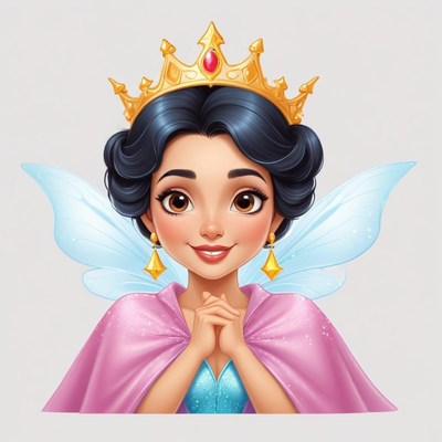 Magical fairy princess wearing a golden crown and wings