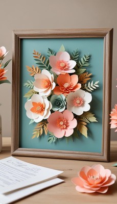 Colorful paper flower art arrangement on display