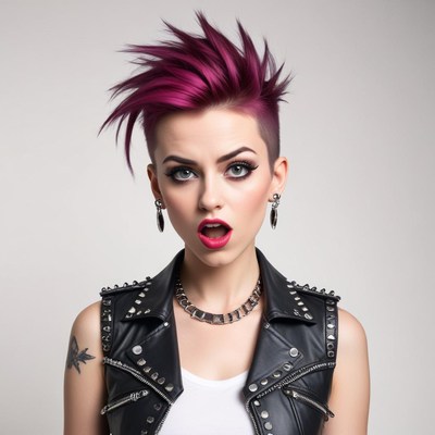 Young woman with bold hairstyle and edgy fashion statement