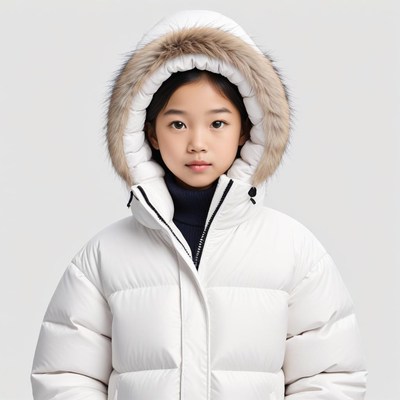 Young girl wearing a stylish winter coat with fur hood