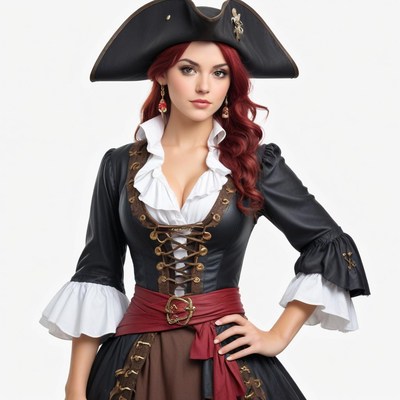 Woman dressed as a pirate in a dramatic costume