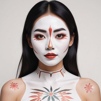 Traditional body art displayed by a model in studio