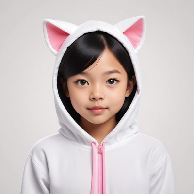 Girl wearing a cute cat hoodie with ears indoors