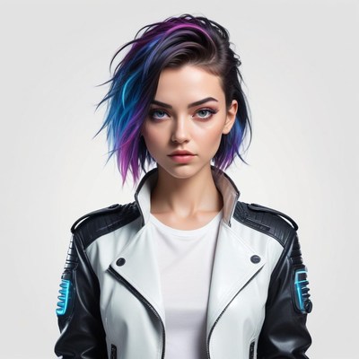 Young woman with colorful hair in stylish jacket