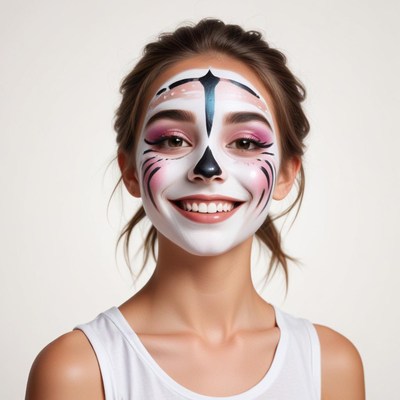 Smiling girl with face paint in artistic design