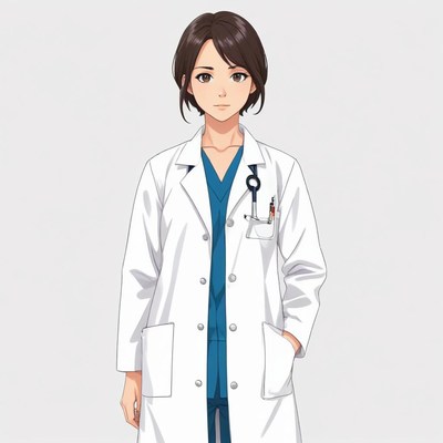 Young female doctor in a white coat standing confidently
