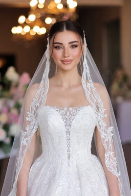 Bridal portrait in elegant white gown with veil