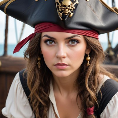 Pirate woman with a confident look aboard a ship