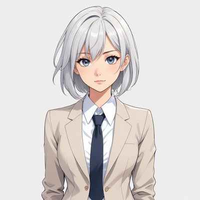 Young woman in professional suit with silver hair
