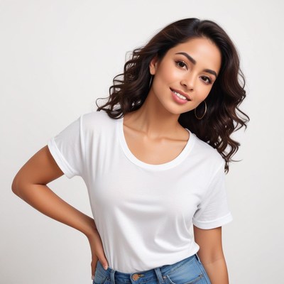 Young woman posing in white shirt with casual style