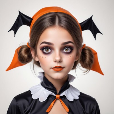 Young girl in halloween costume with bold makeup