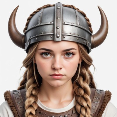 Viking warrior portrait with horned helmet