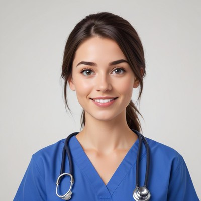 Healthcare professional smiles warmly in clinic setting