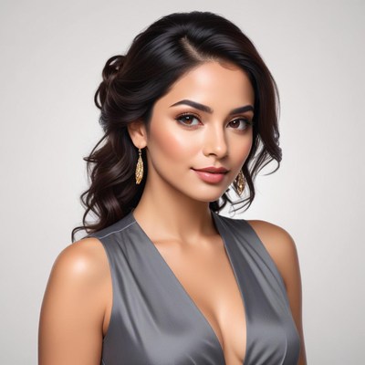 Elegant portrait of a woman with wavy hair and earrings