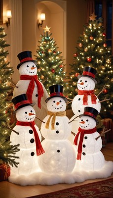 Festive snowmen decorations in a cozy living room