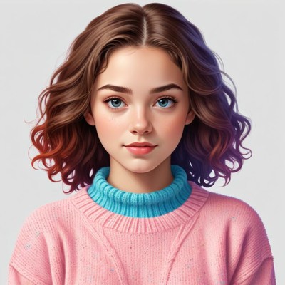 Young girl with curly hair in a cozy sweater