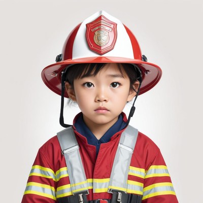 Child in firefighter costume ready for action