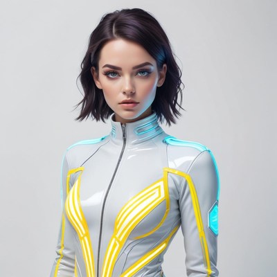 Futuristic fashion model in sleek neon outfit