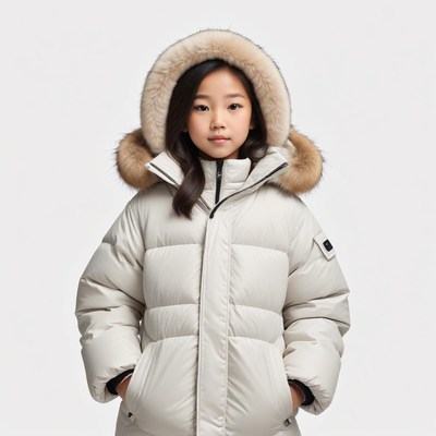Winter fashion portrait of a child wearing a puffer jacket
