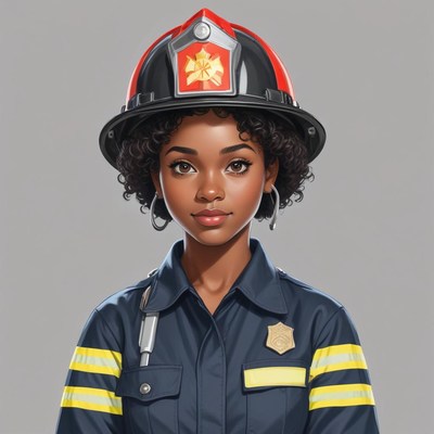 Young woman in firefighter uniform with helmet