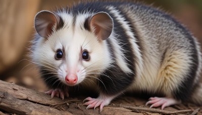 Cute possum exploring the forest floor in daylight