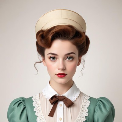 Vintage nurse fashion with elegant hairstyle and makeup