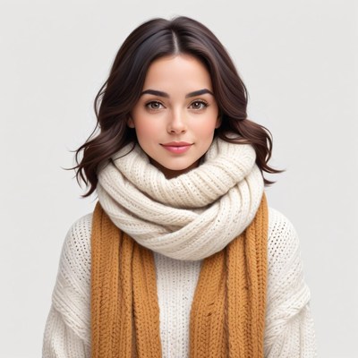 Cozy winter outfit with warm scarves and soft sweater