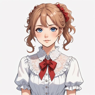 Young girl in elegant dress with red bow and blue eyes