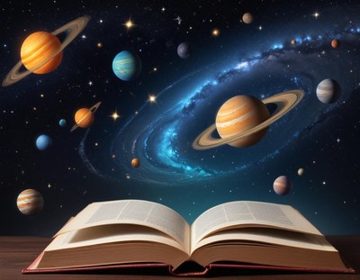 Exploring planets and galaxies through an open book