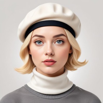 Young woman wearing a stylish beret and sweater indoors