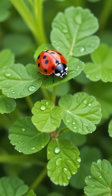 Close-up view of a ladybug resting on greenery