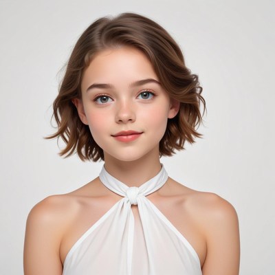 Portrait of a girl with short hair in a white outfit