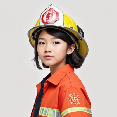 Young firefighter ready for action at a training event
