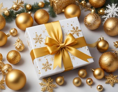 Golden holiday gift wrapped for a festive occasion